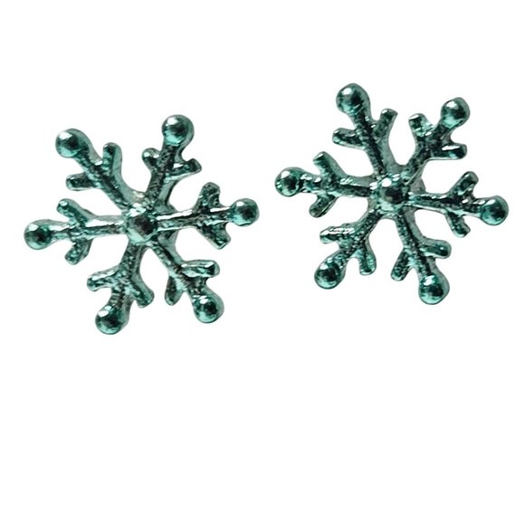 Snowflake Design Turquoise Glitter Stud Earrings Holiday Winter Fashion Jewelry - Picture 1 of 3